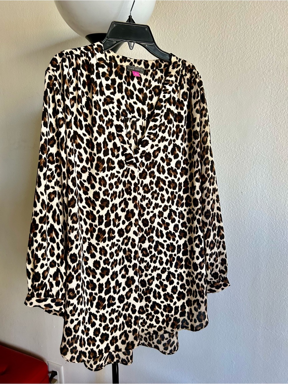 Vince Camuto Leopard Print V-Neck Blouse - Brown/Black/Cream